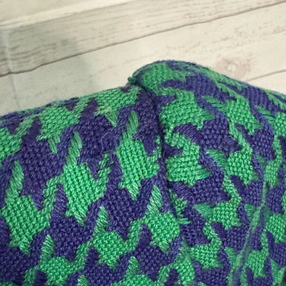 Joan Rivers Green Purple Houndstooth Blazer Jacket with Elbow Patches Size 10